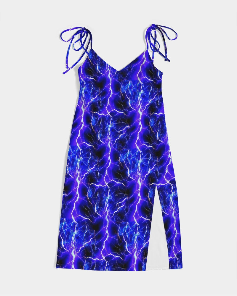Blue Lightning Women's All-Over Print Tie Strap Split Dress