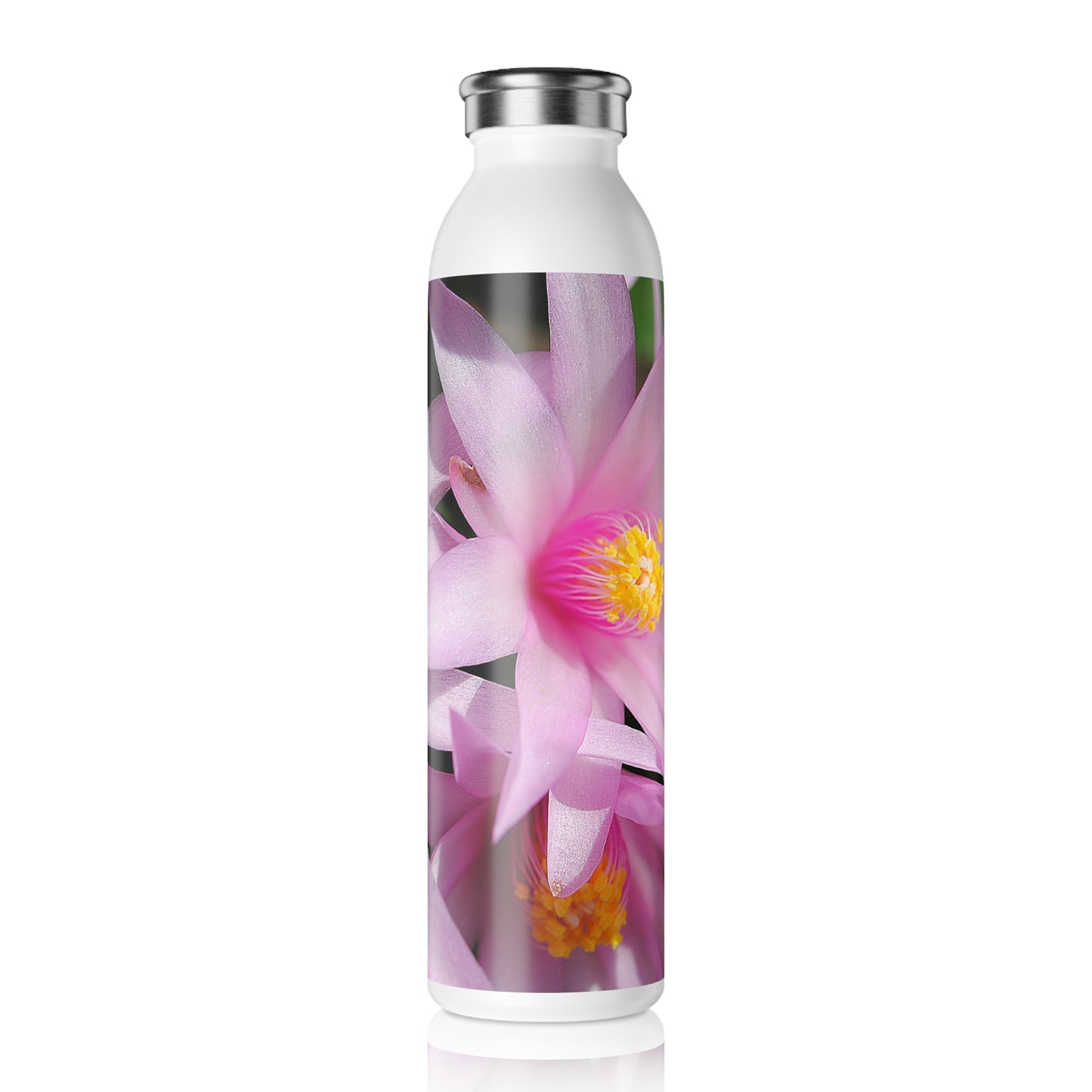 Pink Sunrise Cactus Slim Water Bottle — Elegant Pink Flower Insulated Bottle