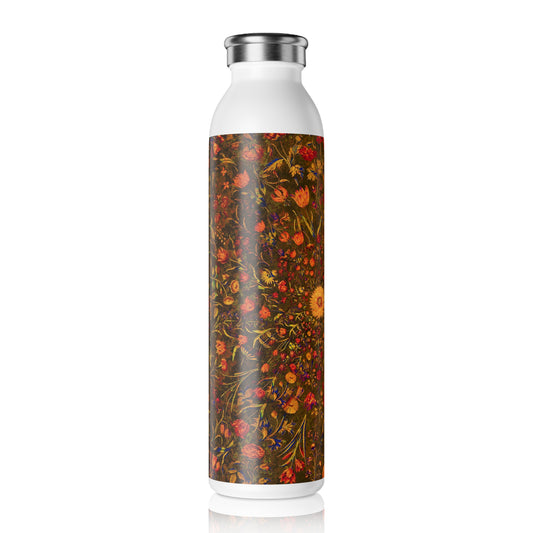 Medieval Flowers on Yellow Slim Water Bottle - Eco-Friendly Drinkware, Personalized Gift, Hydration Companion, Fitness Essential, Stylish Travel Mug