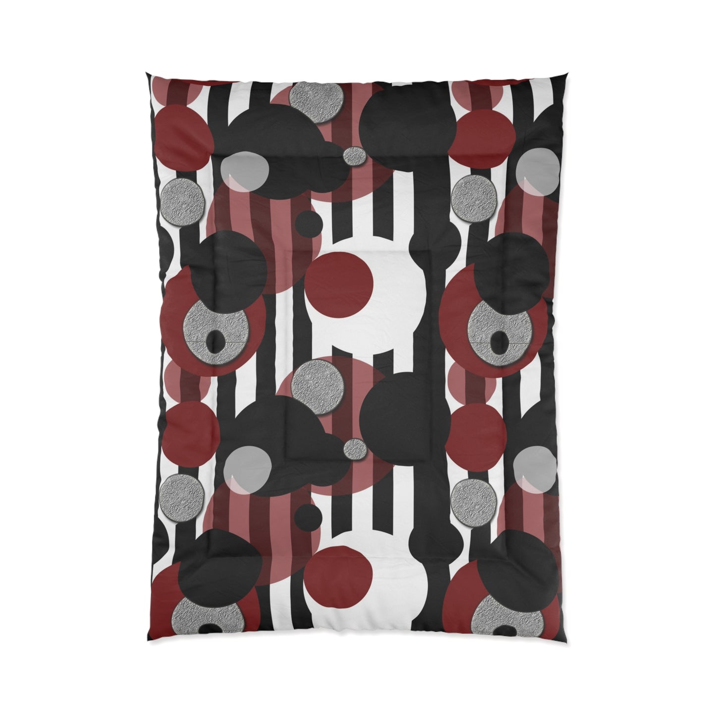 Comforter — Modern Abstract Circles & Stripes Comforter (Red, Black, Gray)