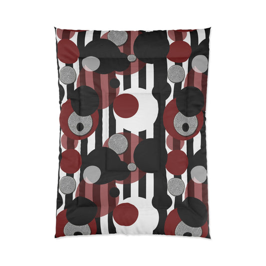 Comforter — Modern Abstract Circles & Stripes Comforter (Red, Black, Gray)