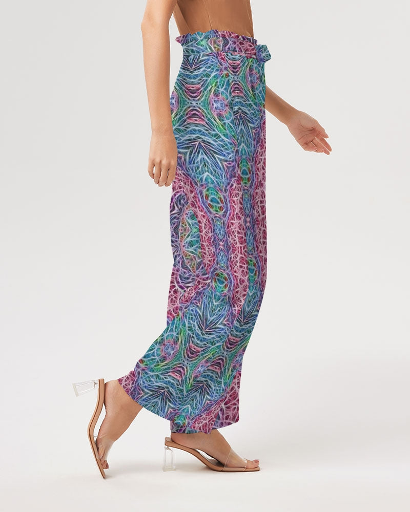 Blue Red Snowflake Kaleidoscope Women's All-Over Print High-Rise Wide Leg Pants