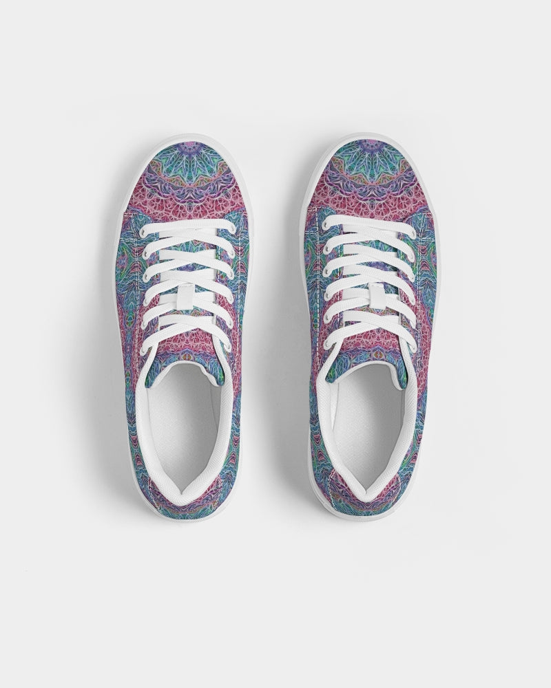 Blue Red Snowflake Kaleidoscope Women's Faux-Leather Sneaker