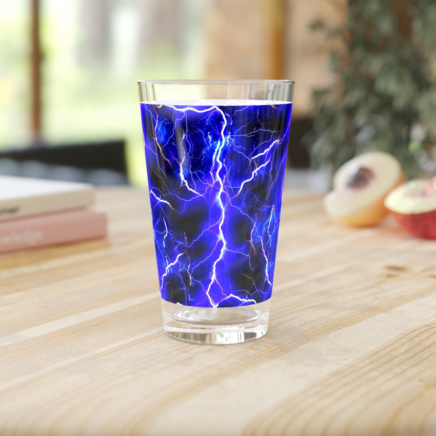 Blue Lightning Pattern Pint Glass, 16oz