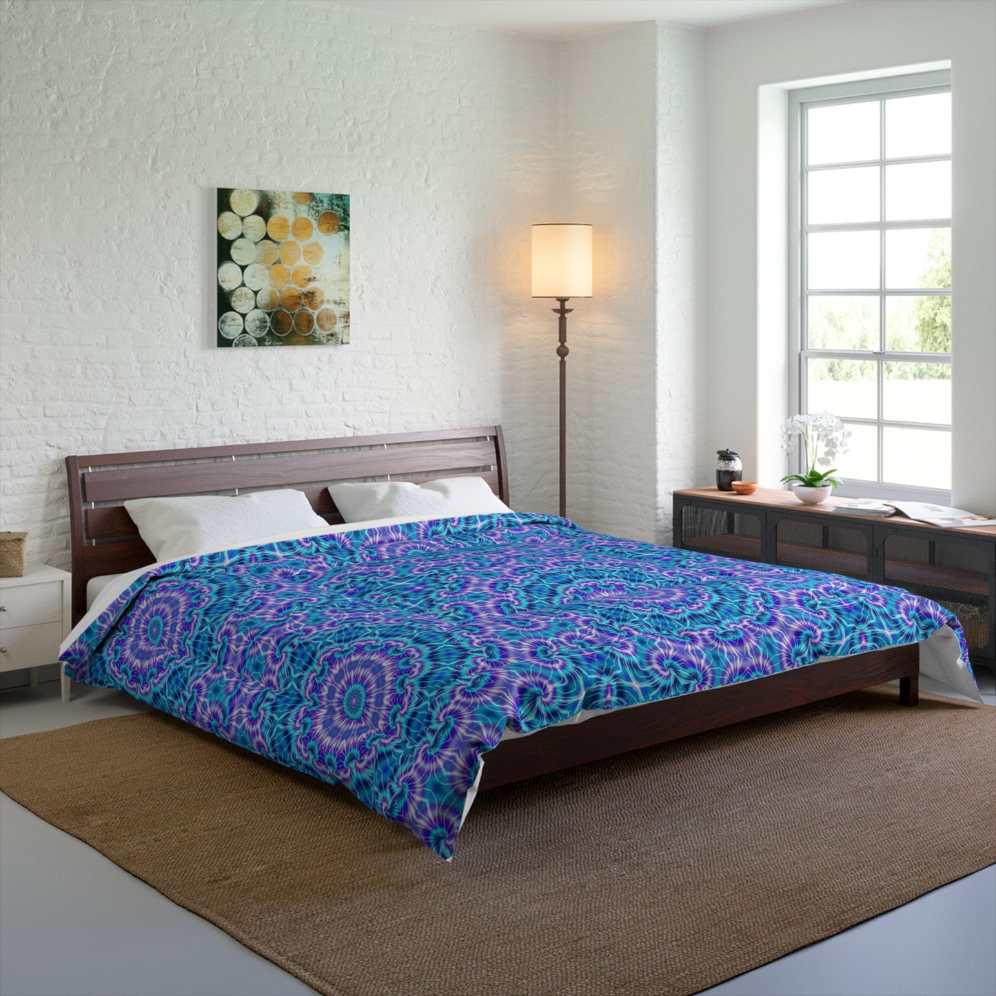 Mandala Blue Purple Comforter — Boho Kaleidoscope Tie Dye Bedding
