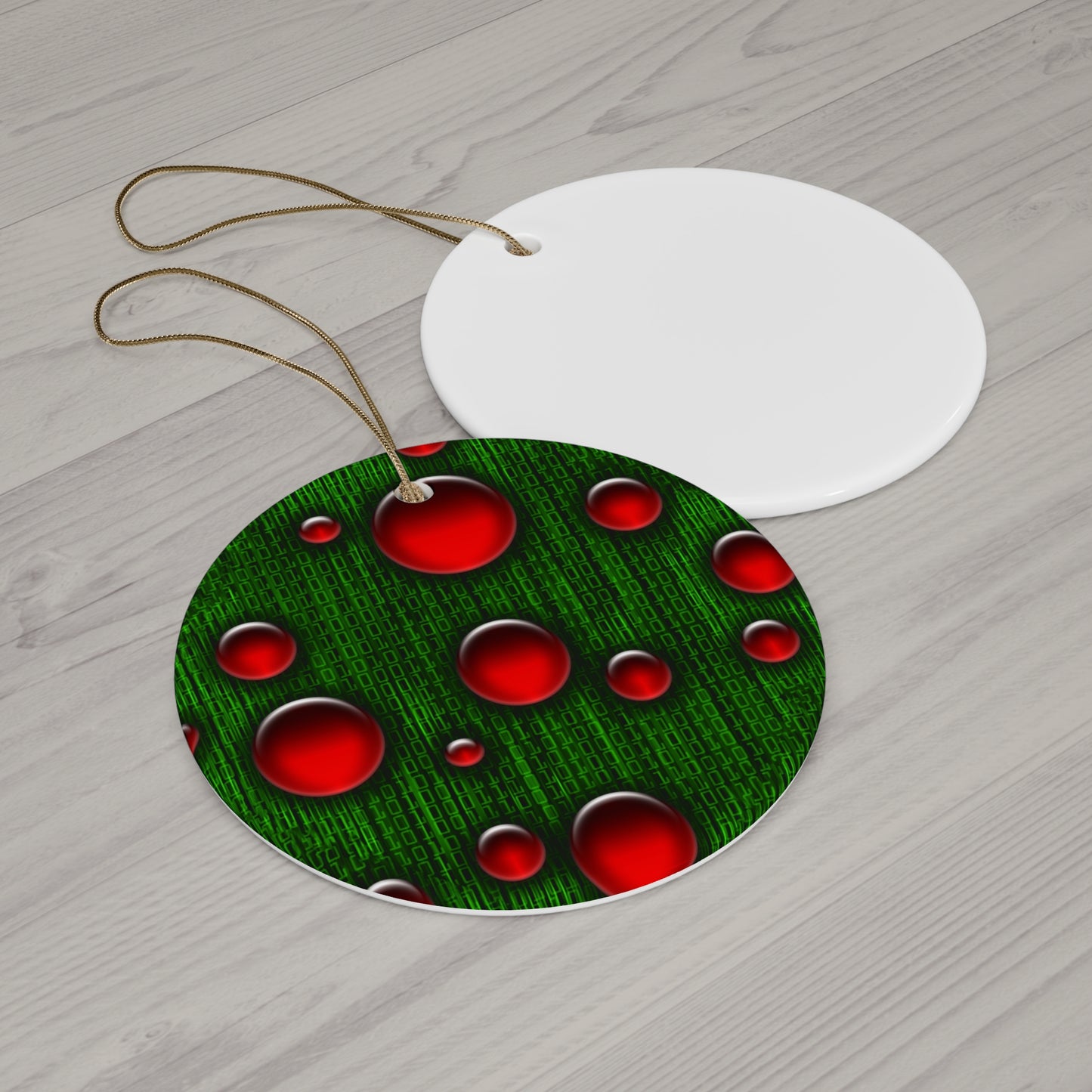 Binary Christmas Ceramic Ornament Set - Star Shape with Red Bubbles Design