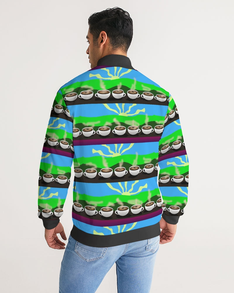 Coffee Morning Pattern Men's All-Over Print Stripe Sleeve Track Jacket