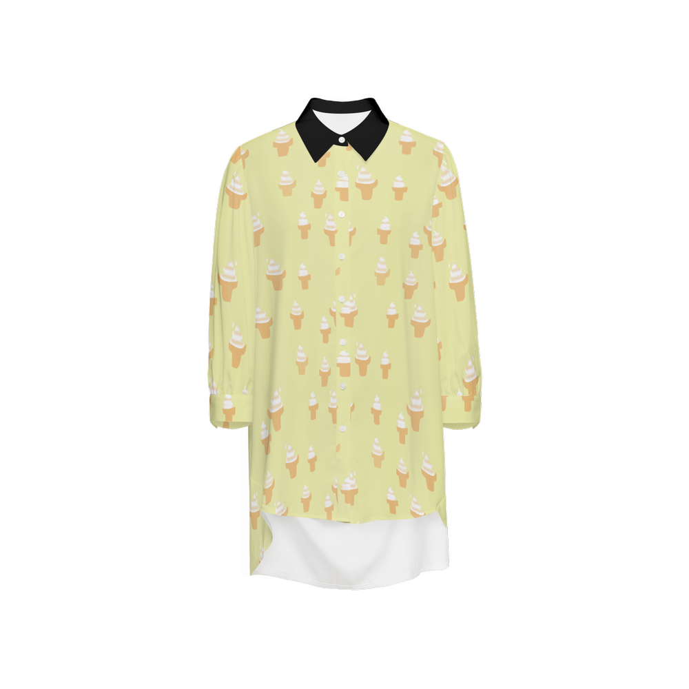Ice Cream Cone Women's High-Low Long-Sleeve Hem Shirt Silky-like Elegance