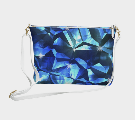 Blue Crystal Pattern Vegan Crossbody Purse