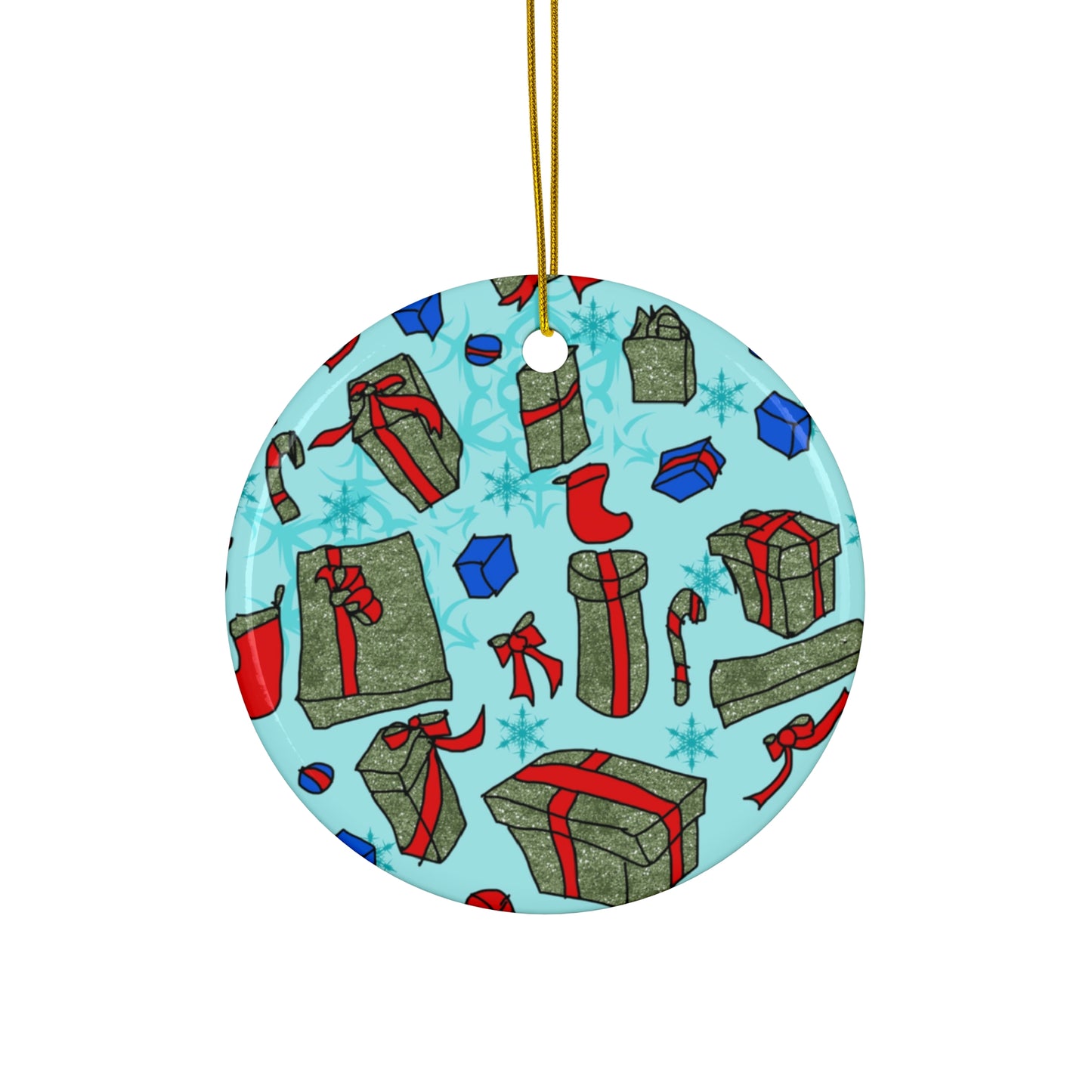 Christmas Gift Pattern Ceramic Ornament — Star Shape Holiday Tree Decoration