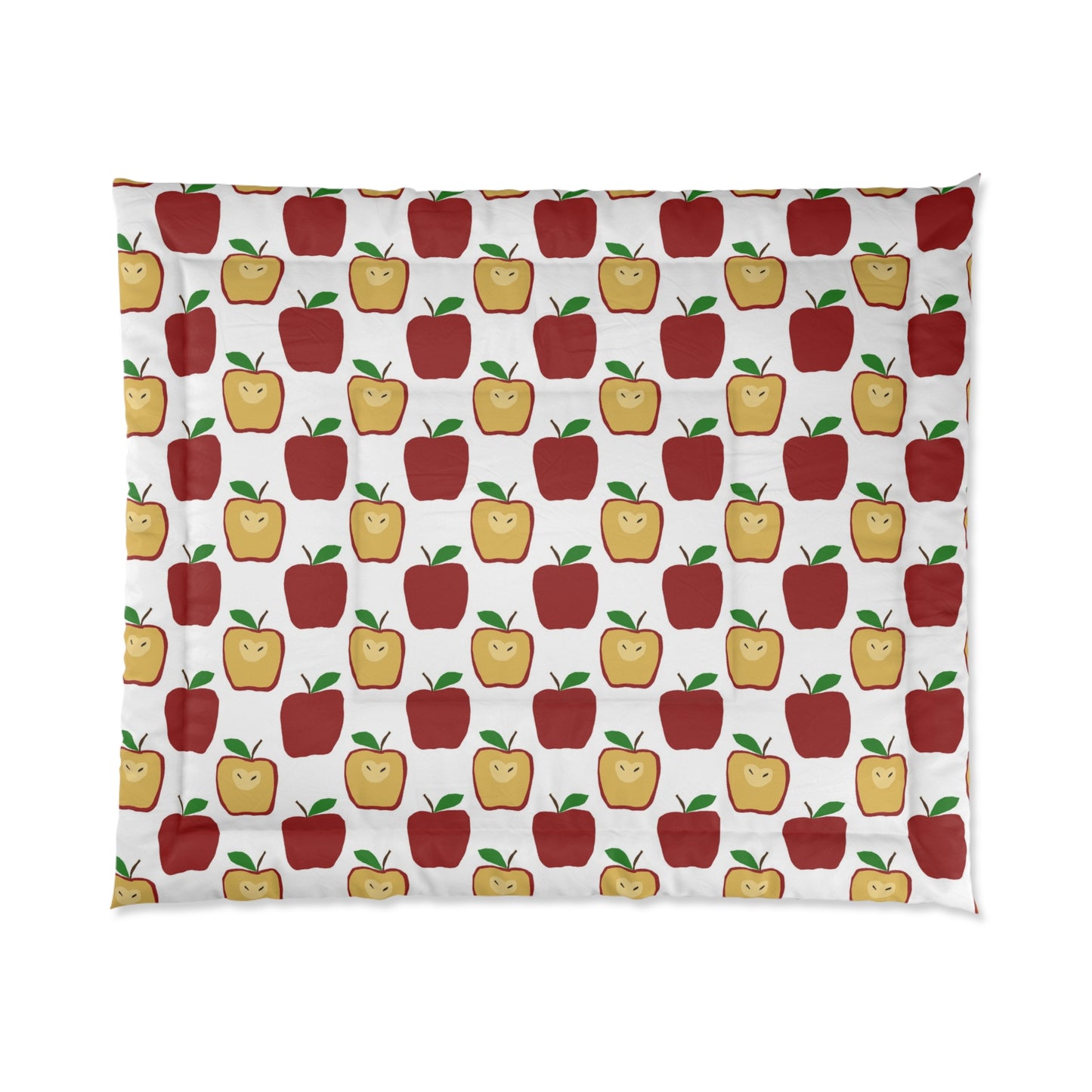 Apple Pattern Comforter - Cute Red & Yellow Apples Bedding for Kids, Dorms & Fall Decor