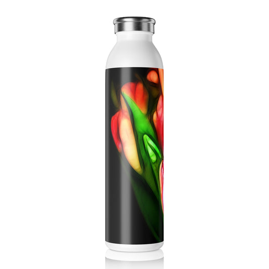 Abstract Pink Tulips Slim Water Bottle - Hydration, Reusable Bottle, Eco-Friendly Gift, Gardening Enthusiast, Nature Lover