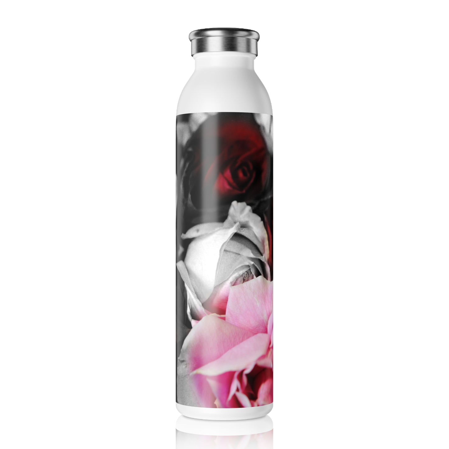 Black and White Roses Slim Water Bottle | Insulated Drink Container for Sports, Travel, Gifts, Home Decor, Eco-Friendly Lifestyle