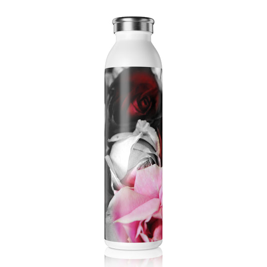 Black and White Roses Slim Water Bottle | Insulated Drink Container for Sports, Travel, Gifts, Home Decor, Eco-Friendly Lifestyle