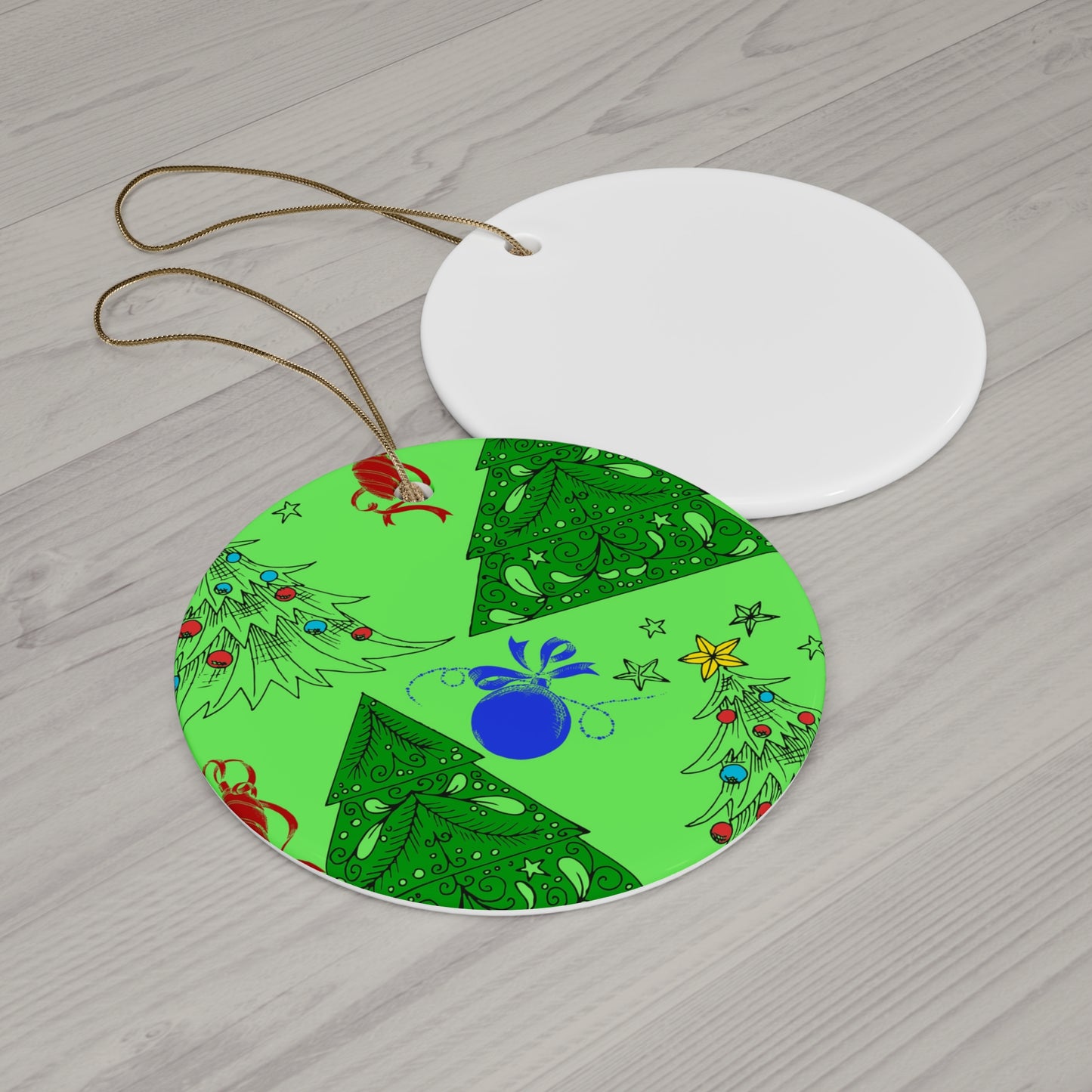 Green Christmas Tree Ceramic Ornament — Star Shape Holiday Decoration