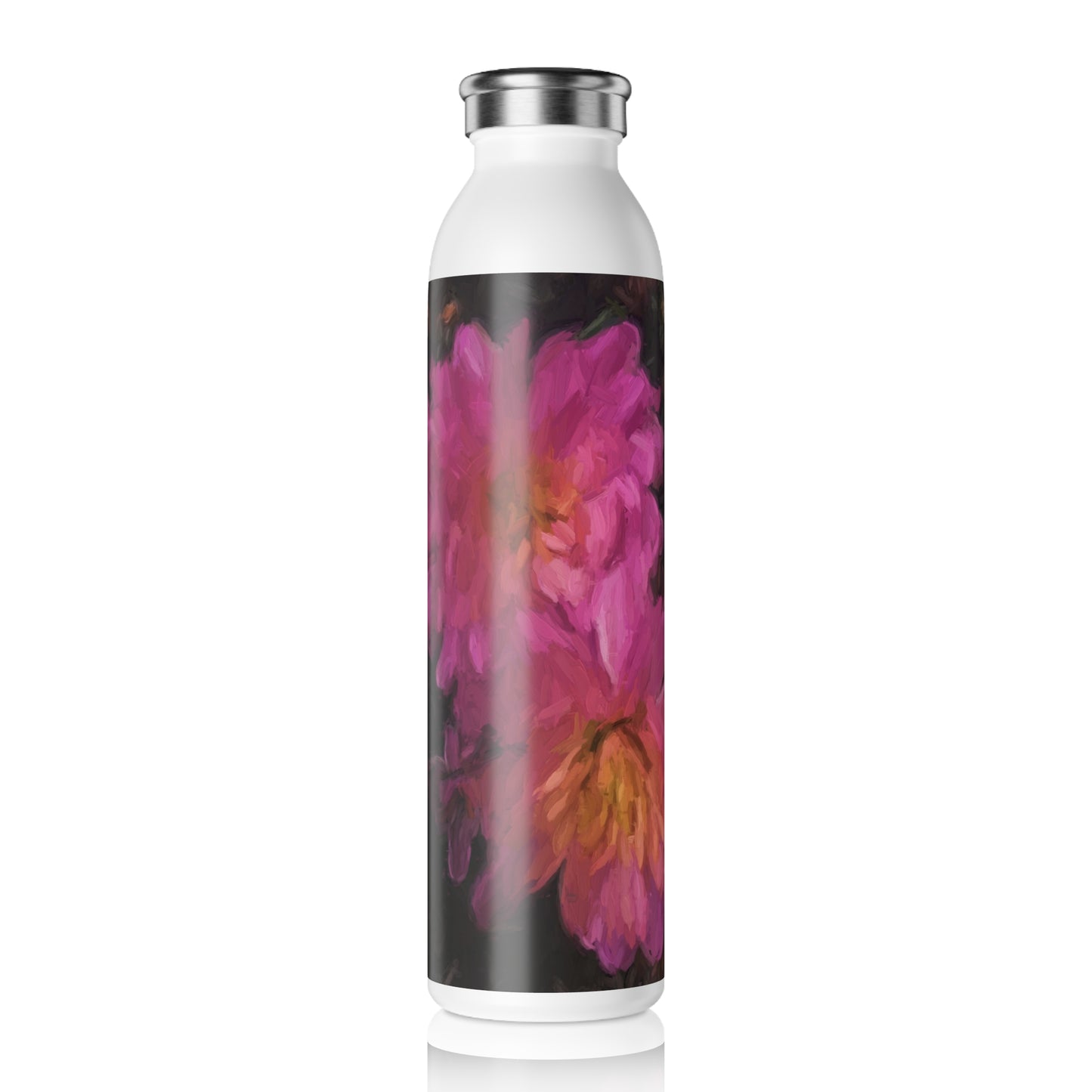 Floral Water Bottle — Slim Insulated Pink Mums Design