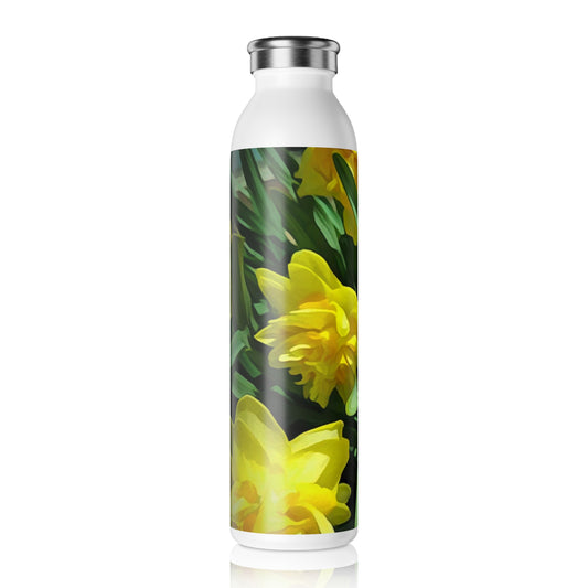 Bright Yellow Daffodils Slim Water Bottle with Daffodil Design, Eco-Friendly Reusable Bottle, Floral Drinkware, Gift for Nature Lovers, Summer Hydration