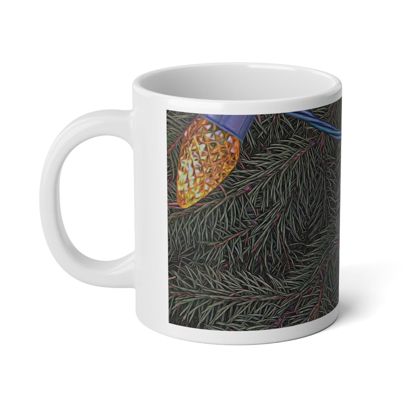 20oz Jumbo Mug – Festive Christmas Lights Pine Branch Holiday Coffee Cup