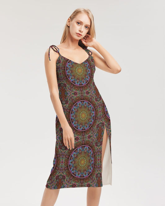 Blue Pink Windy Kaleidoscope Women's All-Over Print Tie Strap Split Dress