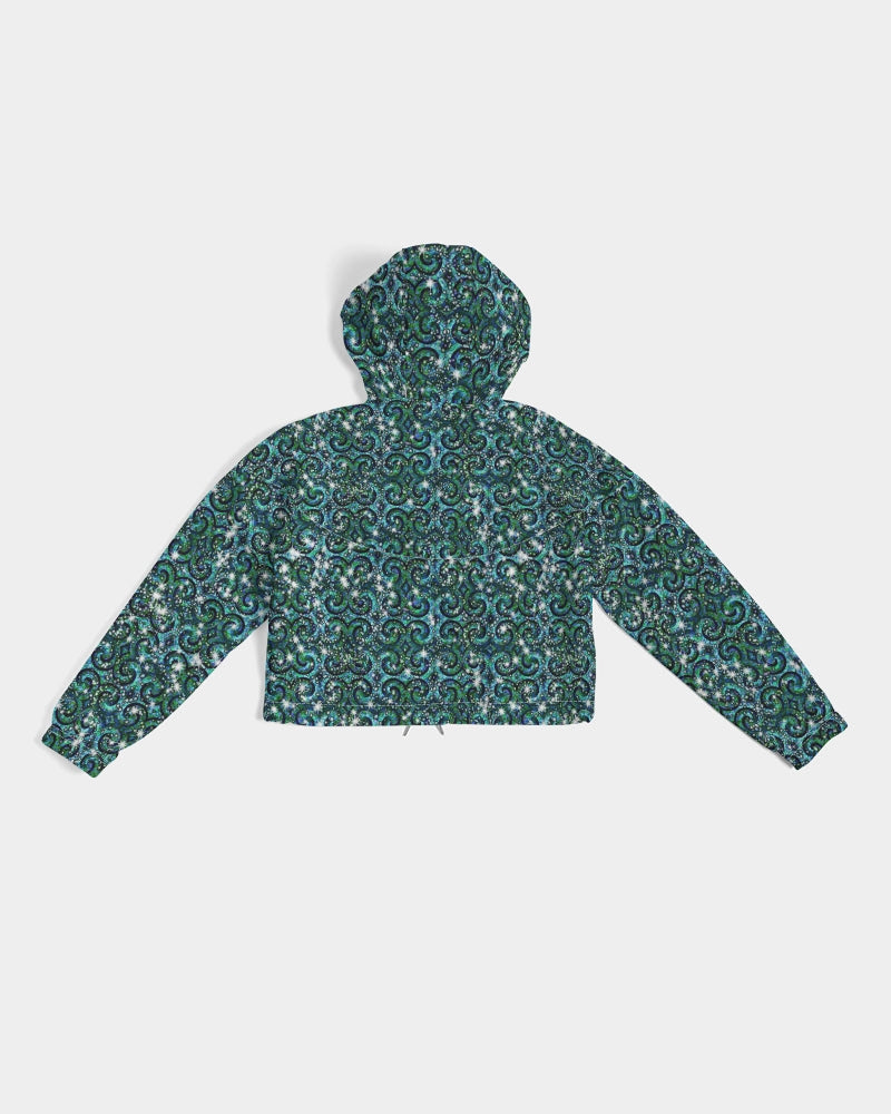 Blue Ice Sparkle Swirl Women's All-Over Print Cropped Windbreaker