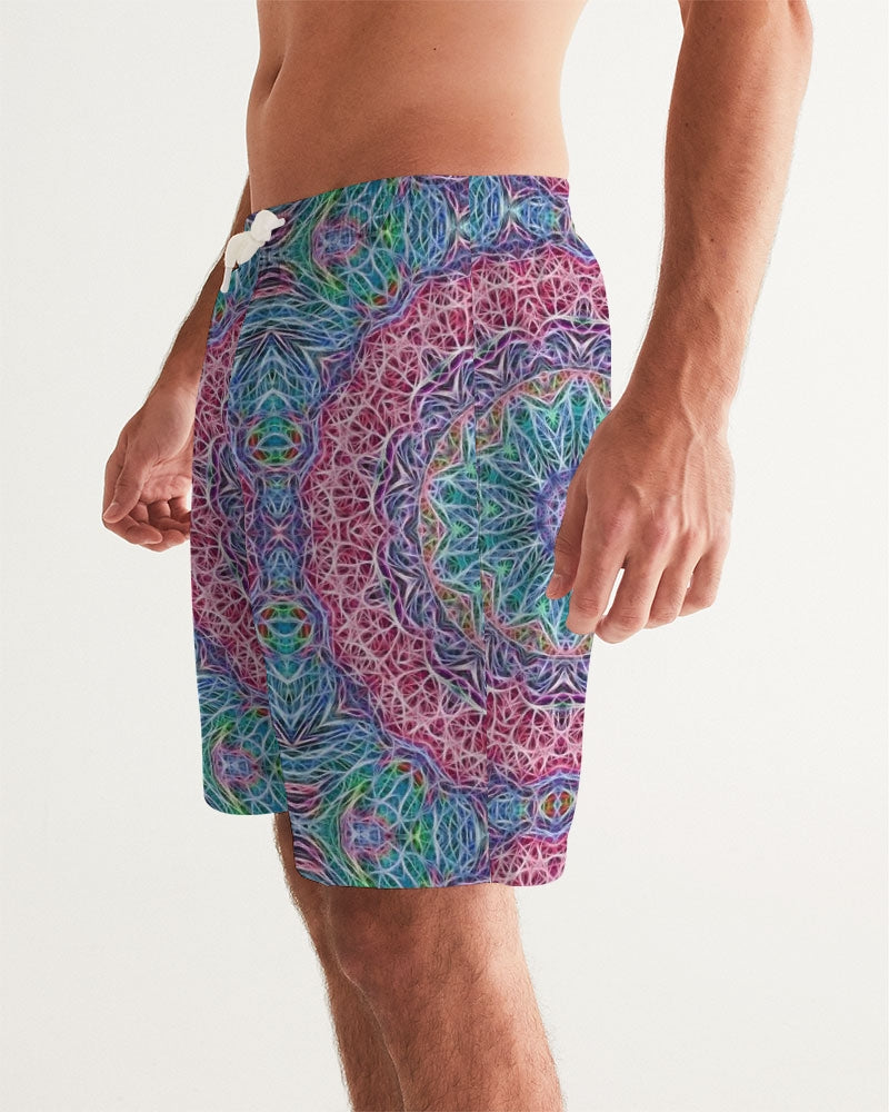 Blue Red Snowflake Kaleidoscope Men's All-Over Print Swim Trunk