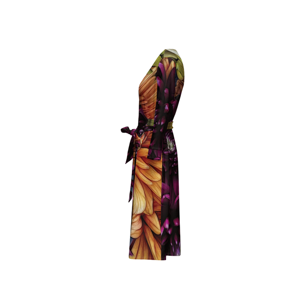 October Flowers 9 Women's ¾ Sleeve Wrap Dress-Heavy Knit