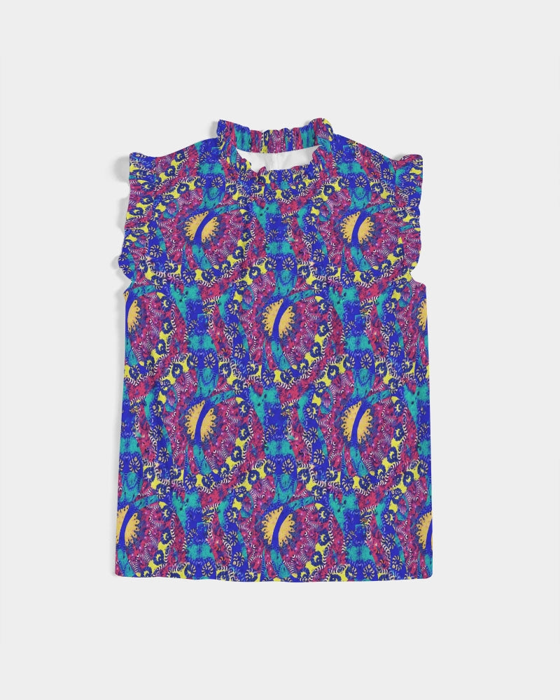 Caribbean Grafitti Women's All-Over Print Ruffle Sleeve Top