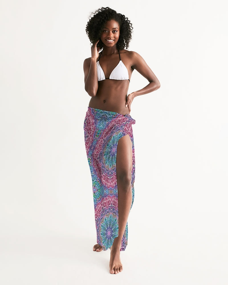 Blue Red Snowflake Kaleidoscope All-Over Print Swim Cover Up