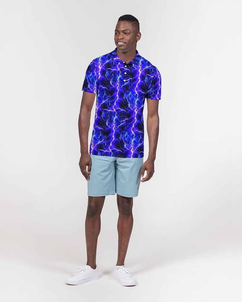 Blue Lightning Men's All-Over Print Slim Fit Short Sleeve Polo