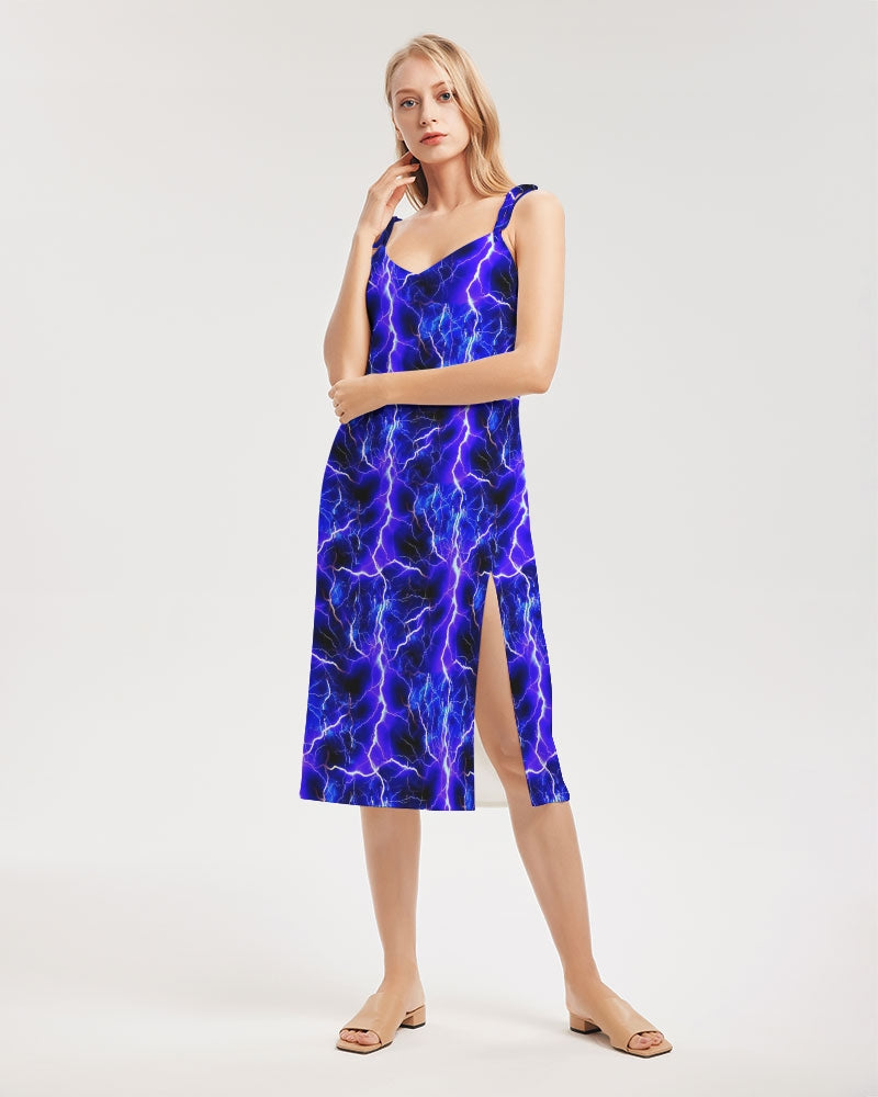 Blue Lightning Women's All-Over Print Tie Strap Split Dress