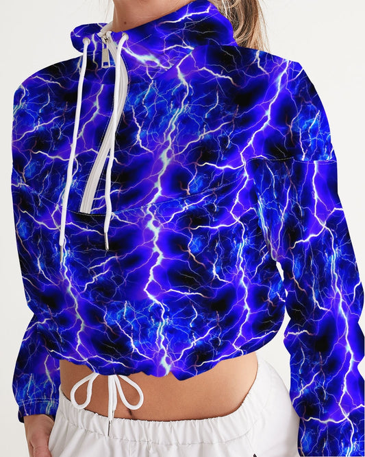 Blue Lightning Women's All-Over Print Cropped Windbreaker