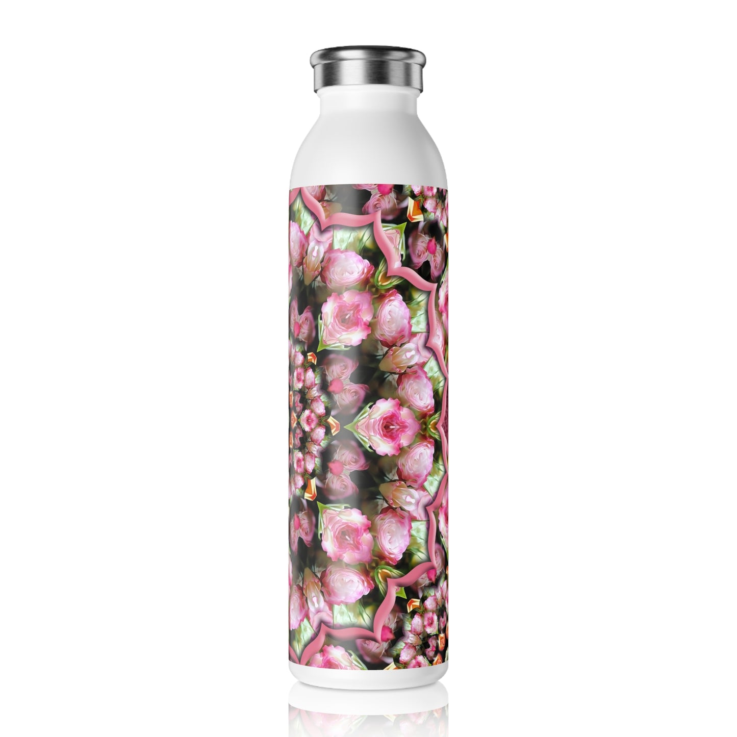 Floral Kaleidoscope Slim Water Bottle — Pink Tea Rose