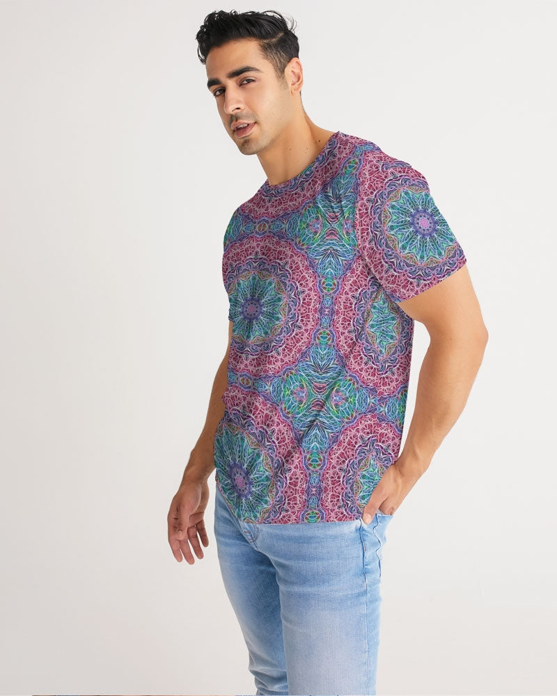 Blue Red Snowflake Kaleidoscope Men's All-Over Print Tee