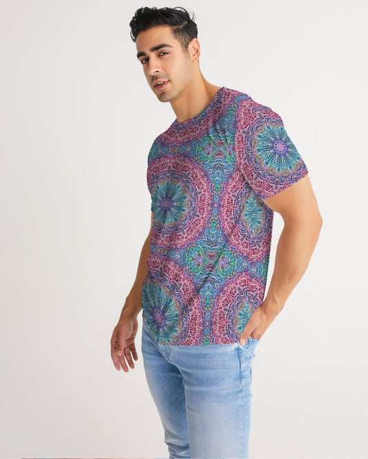 Blue Red Snowflake Kaleidoscope Men's All-Over Print Tee