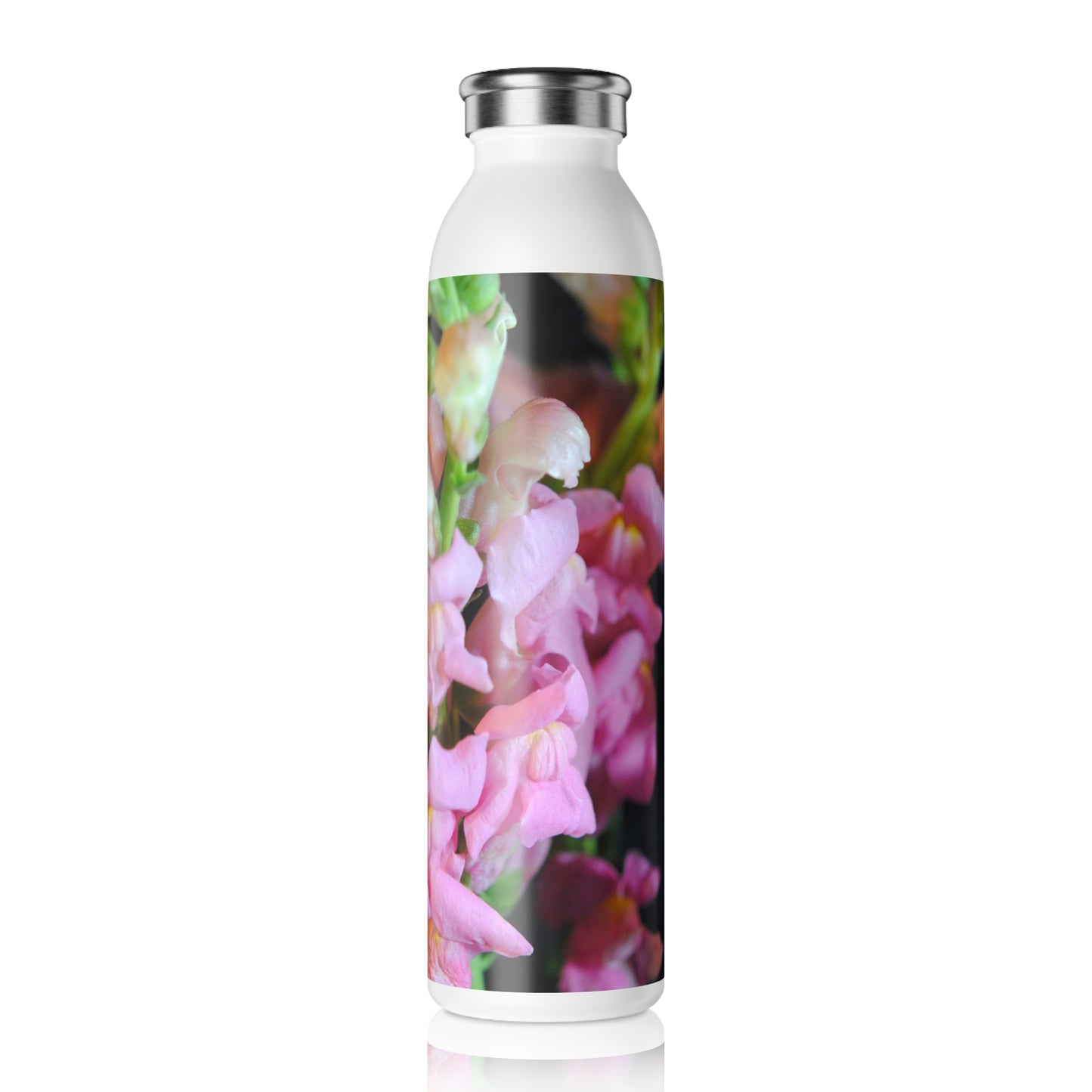 Floral Snapdragons Slim Water Bottle — Pink Garden Stainless Steel Bottle