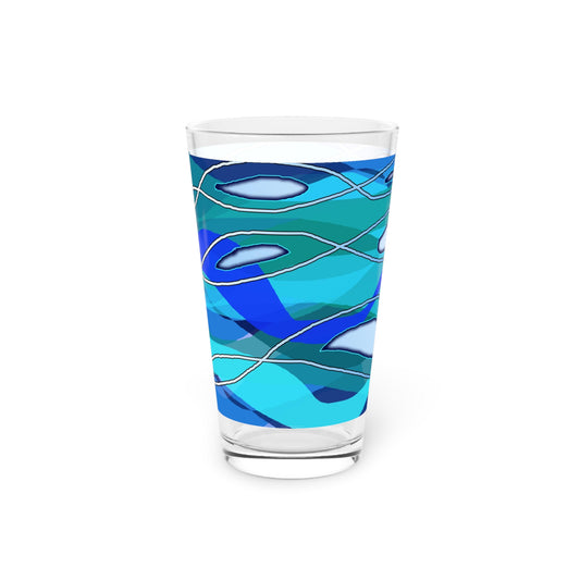 Wavy Blue Pint Glass, 16oz