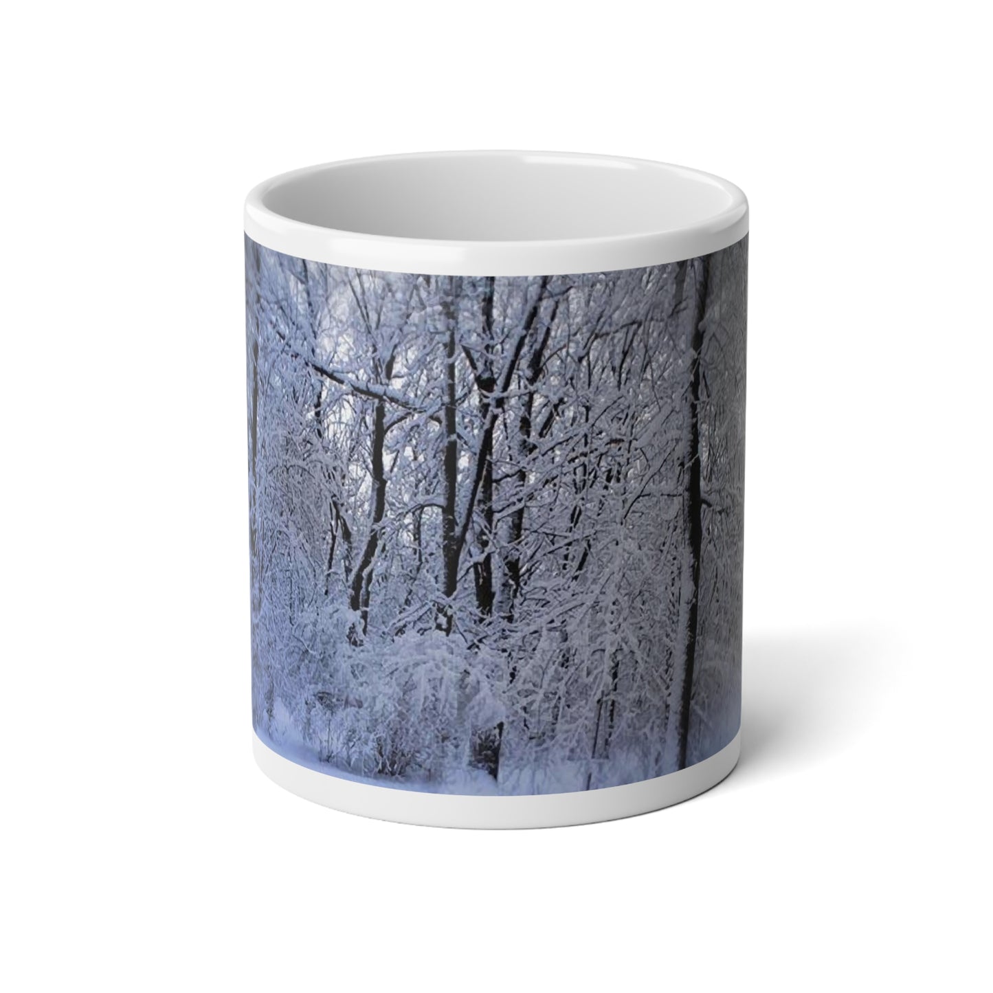 Winter Woodland 20oz Jumbo Mug — Frosted Snowy Trees Coffee Cup