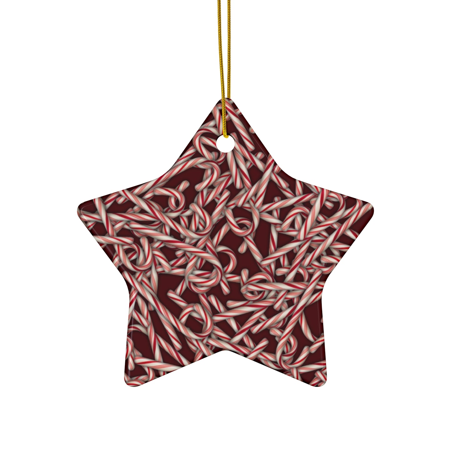 Candy Cane Pattern Ceramic Star Ornament — Holiday Christmas Tree Decoration