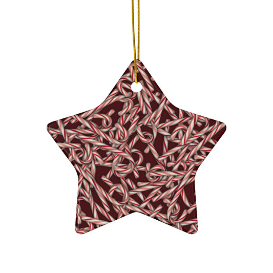 Candy Cane Pattern Ceramic Star Ornament — Holiday Christmas Tree Decoration