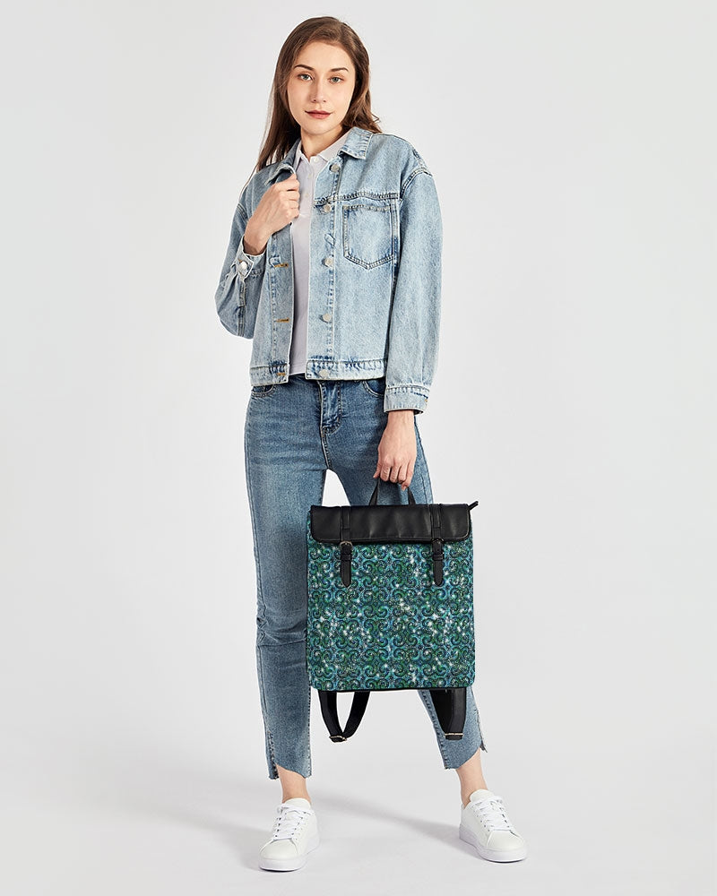 Blue Ice Sparkle Swirl Casual Flap Backpack