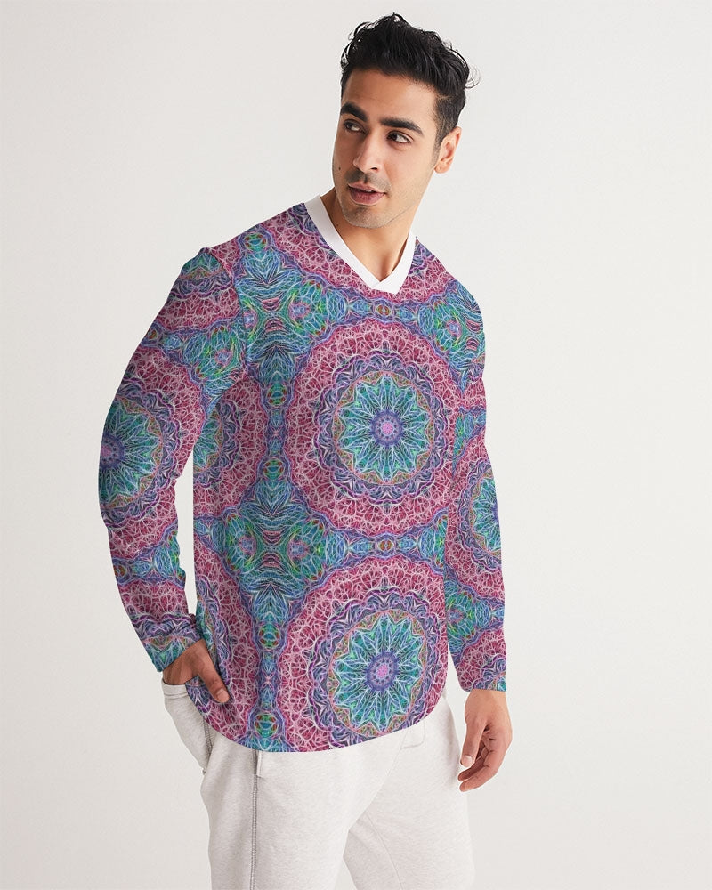Blue Red Snowflake Kaleidoscope Men's All-Over Print Long Sleeve Sports Jersey