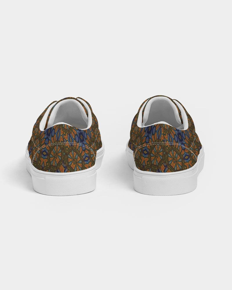 Blue and Yellow Sketch Kaleidoscope  Women's Lace Up Canvas Shoe