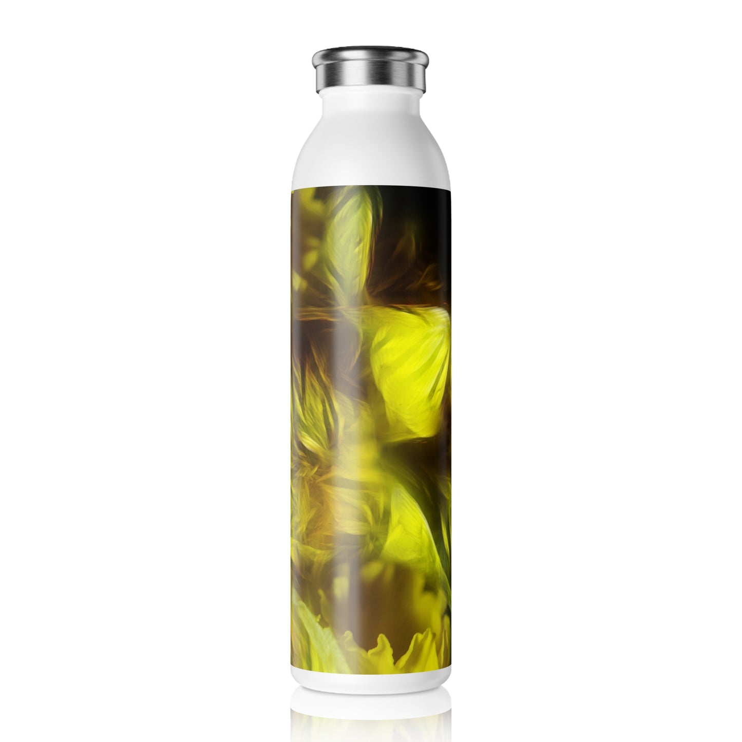 Abstract Yeallow Daffodil Slim Water Bottle with Vibrant Floral Design, Eco-Friendly Hydration, Stylish Drinkware, Gifts for Nature Lovers, Travel Companion