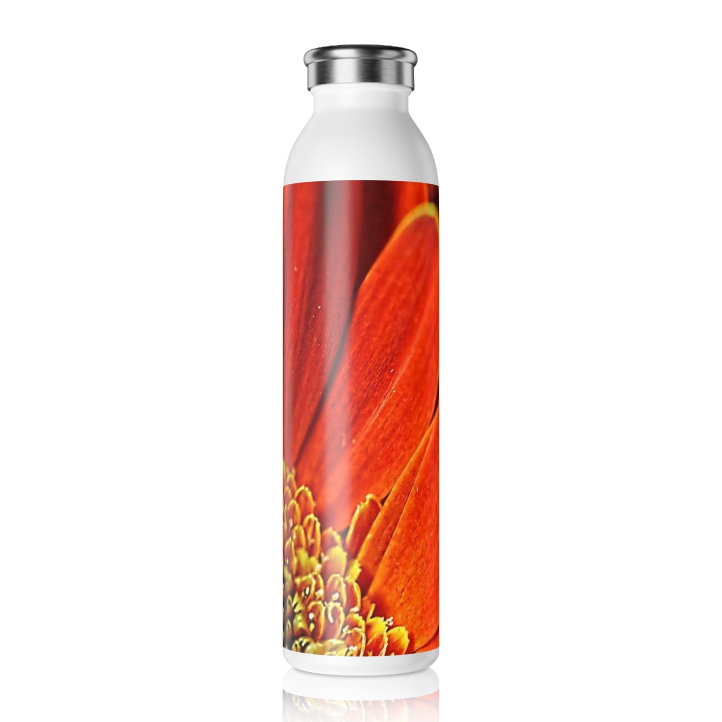 Orange Daisy Close Up Slim Water Bottle, Eco-Friendly Hydration, Fitness Gift, Floral Design, Reusable Water Bottle, Nature Lover Gift