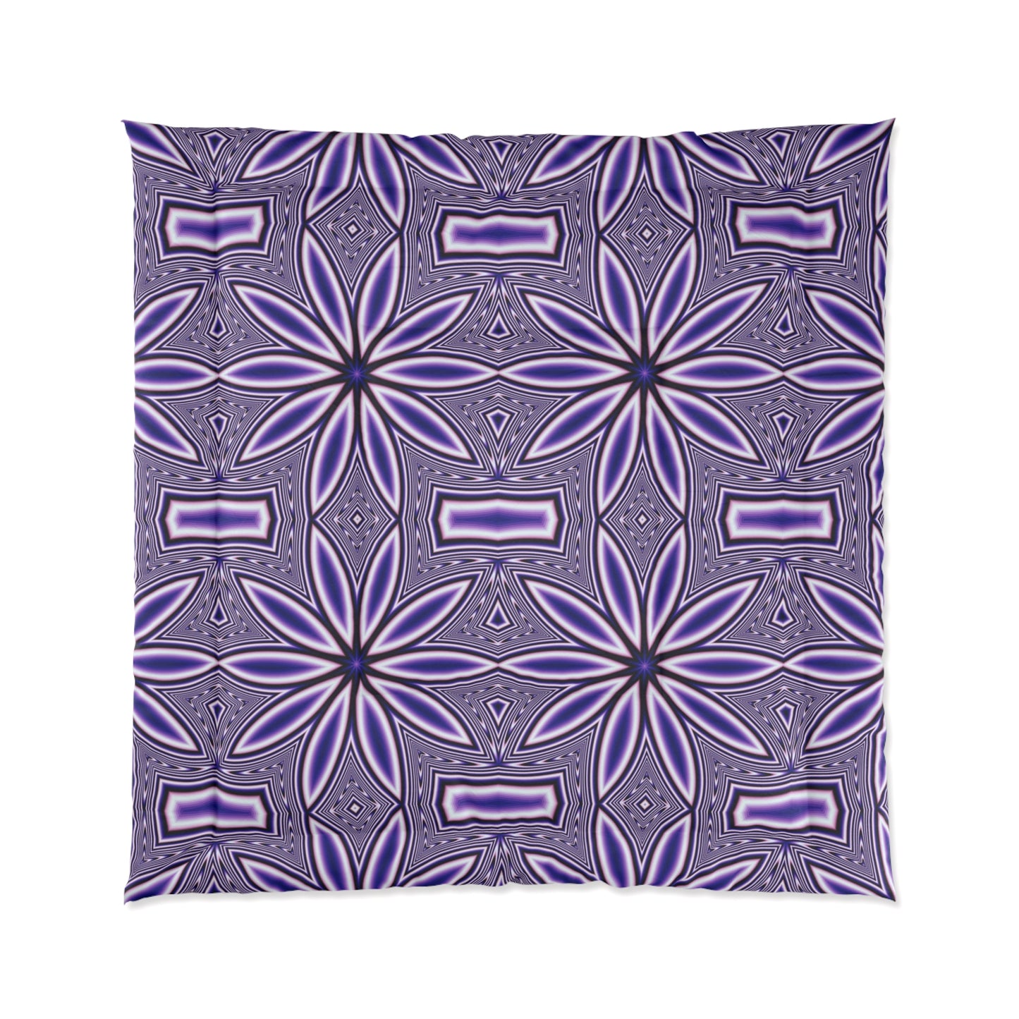 Purple Floral Geometric Comforter – Boho Starburst Pattern Bedding