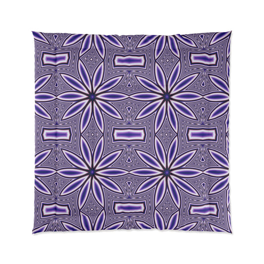 Purple Floral Geometric Comforter – Boho Starburst Pattern Bedding