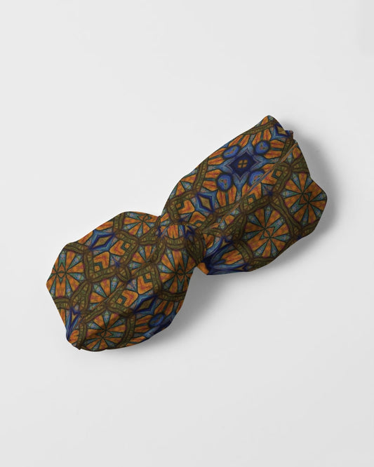 Blue and Yellow Sketch Kaleidoscope  Twist Knot Headband Set