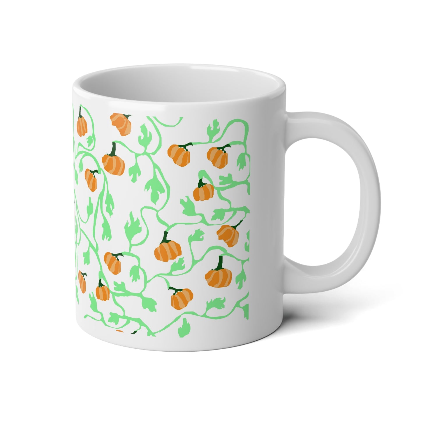 Pumpkin and Vines Pattern Jumbo Mug, Cozy Fall Drinkware, Seasonal Coffee Cup, Halloween Decor, Gift for Pumpkin Lovers