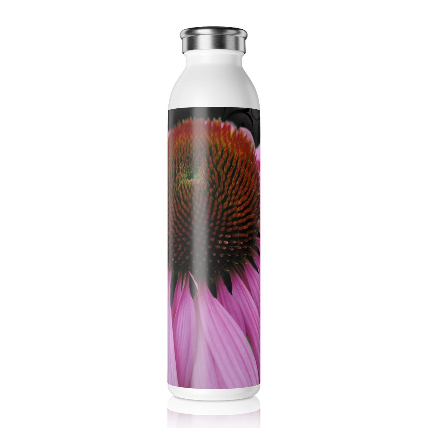 Slim Water Bottle — Pink Coneflower Floral Stainless Steel Bottle