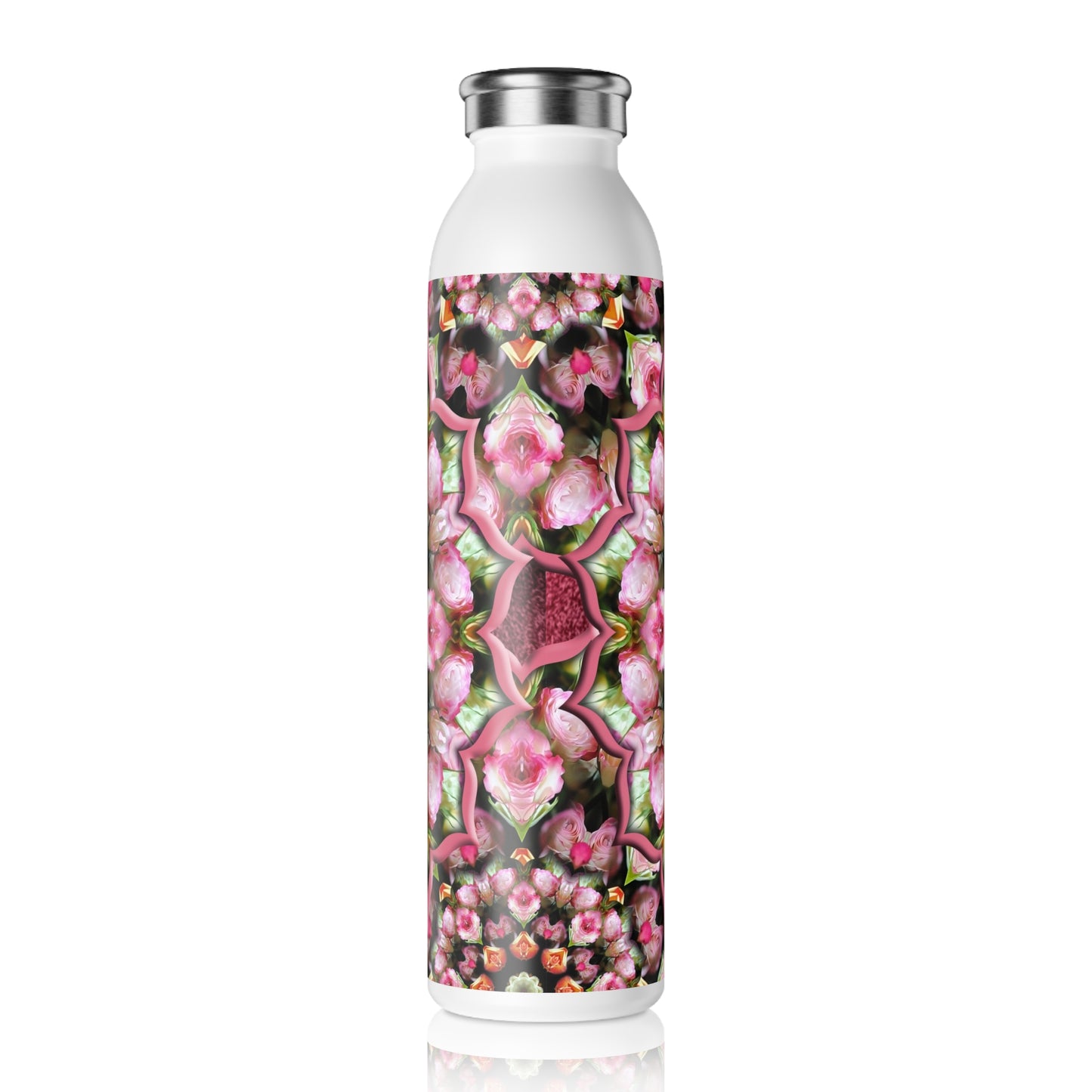 Floral Kaleidoscope Slim Water Bottle — Pink Tea Rose